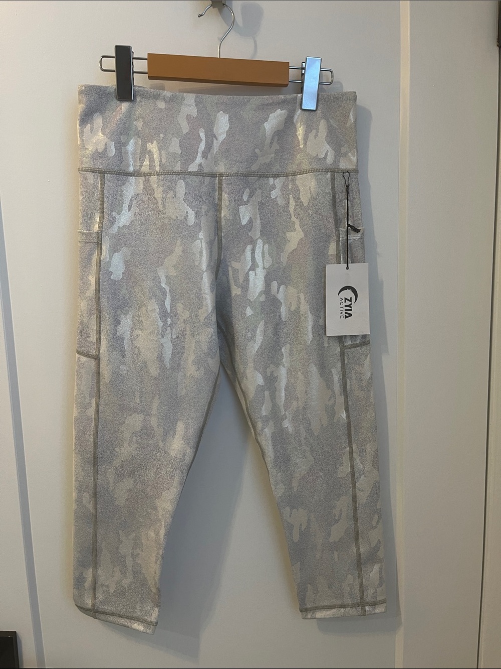 Zyia Silver Metallic Camo Capri Leggings